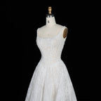 White Lace Spaghetti Strap Bridal Gown Square Neck Beaded Corset Ball Gown SW612