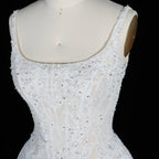 White Lace Spaghetti Strap Bridal Gown Square Neck Beaded Corset Ball Gown SW612