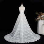White Lace Spaghetti Strap Bridal Gown Square Neck Beaded Corset Ball Gown SW612