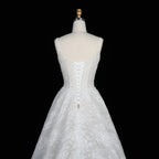 White Lace Spaghetti Strap Bridal Gown Square Neck Beaded Corset Ball Gown SW612