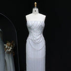 Luxury White Sequin Pearl Strapless Wedding Dress SW087