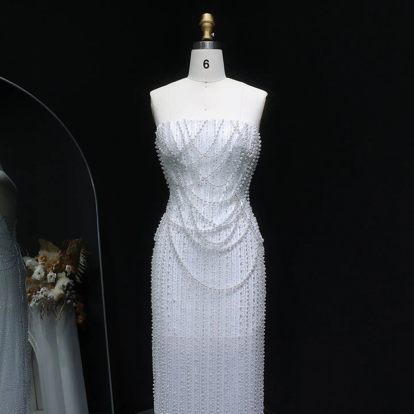 Luxury White Sequin Pearl Strapless Wedding Dress SW087