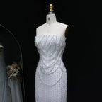 Luxury White Sequin Pearl Strapless Wedding Dress SW087