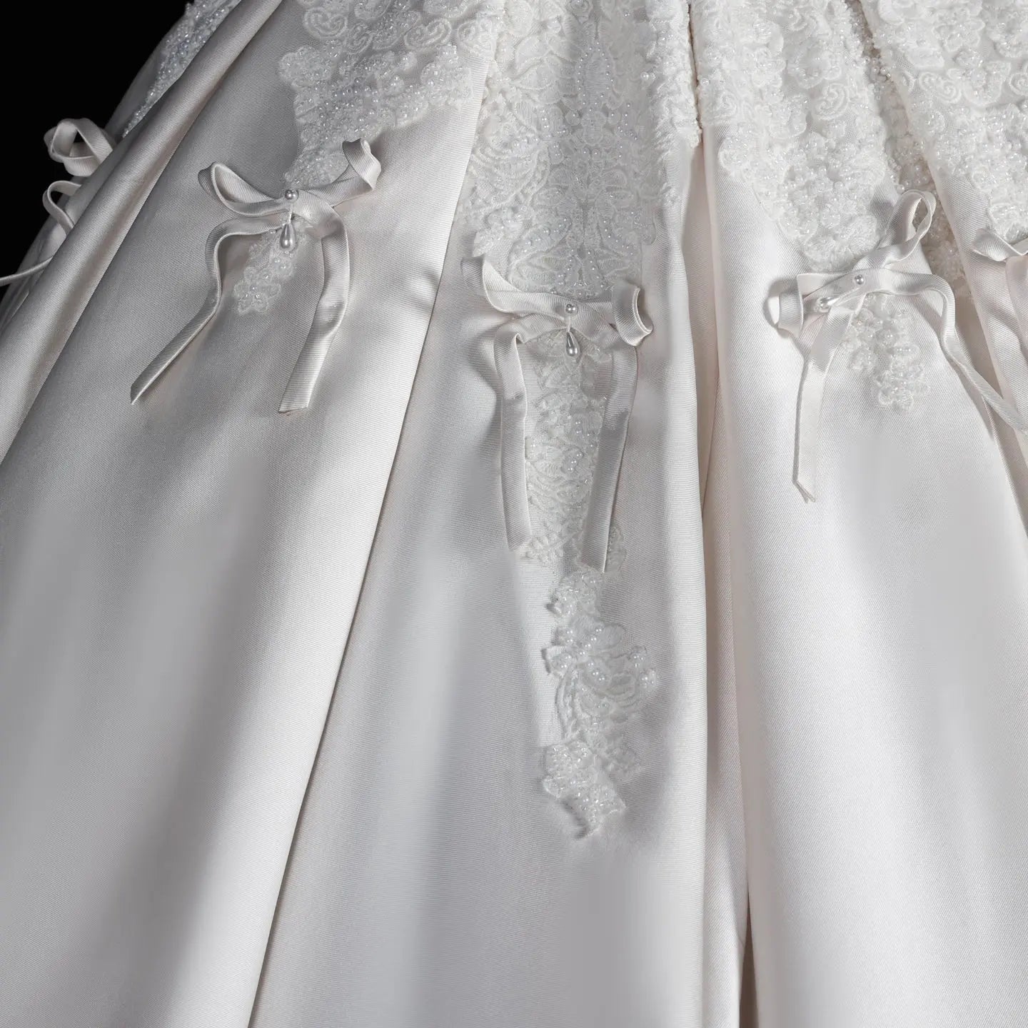 Off the Shoulder White Satin Ball Gown Wedding Dress with Long Cathedral Train SW675