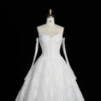 White Floral Lace Ball Gown Wedding Dress with Sweetheart Neckline and Detachable Long Sleeves SW677