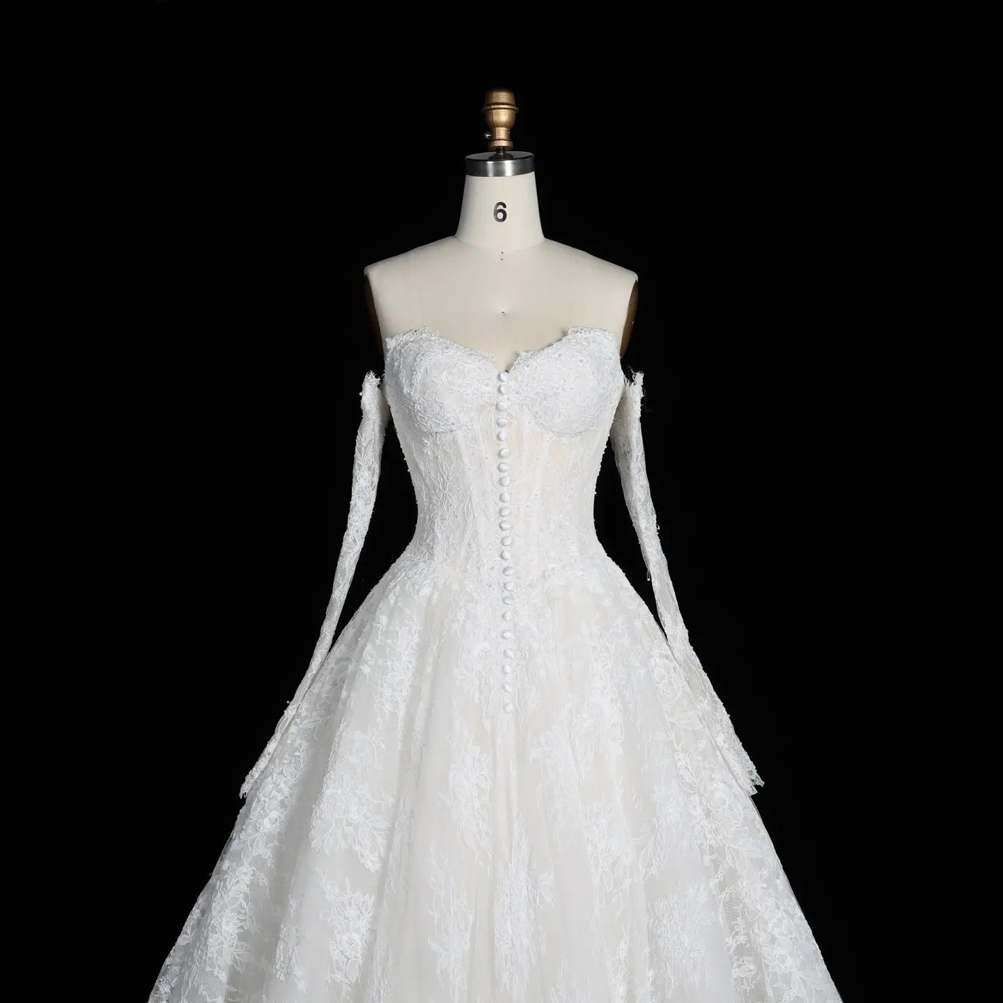 White Floral Lace Ball Gown Wedding Dress with Sweetheart Neckline and Detachable Long Sleeves SW677