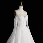 White Floral Lace Ball Gown Wedding Dress with Sweetheart Neckline and Detachable Long Sleeves SW677