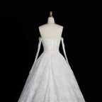 White Floral Lace Ball Gown Wedding Dress with Sweetheart Neckline and Detachable Long Sleeves SW677