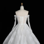 White Lace Mermaid Wedding Dress Off the Shoulder with Detachable Train and Long Sleeves SW678