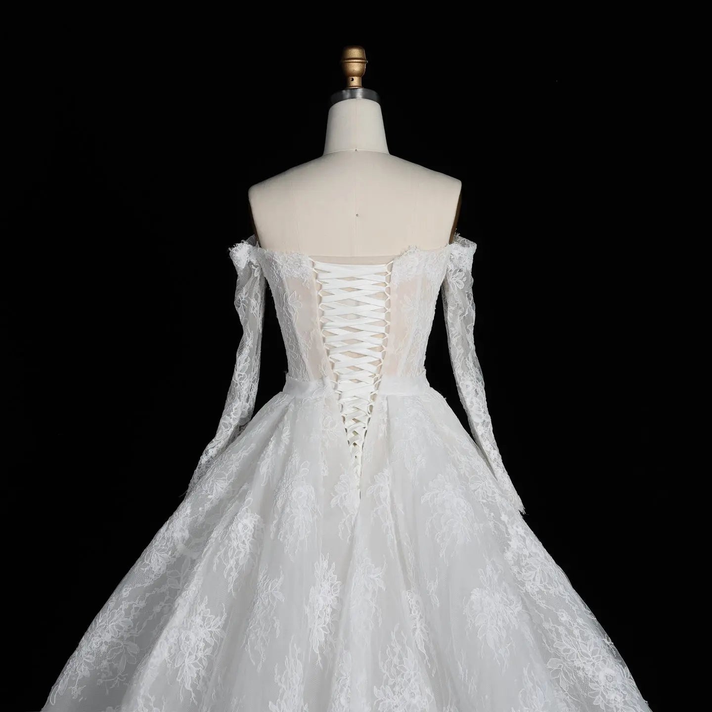 White Lace Mermaid Wedding Dress Off the Shoulder with Detachable Train and Long Sleeves SW678