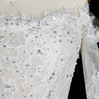 White Lace and Tulle Ball Gown Wedding Dress Off the Shoulder Beaded Bridal Dress SW679