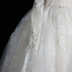 White Lace and Tulle Ball Gown Wedding Dress Off the Shoulder Beaded Bridal Dress SW679