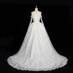 White Lace and Tulle Ball Gown Wedding Dress Off the Shoulder Beaded Bridal Dress SW679