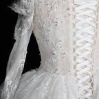 White Lace and Tulle Ball Gown Wedding Dress Off the Shoulder Beaded Bridal Dress SW679