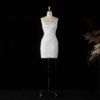 Luxury White Sequin Pearl Strapless Short Wedding Dress SW520