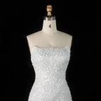 Luxury White Sequin Pearl Strapless Short Wedding Dress SW520