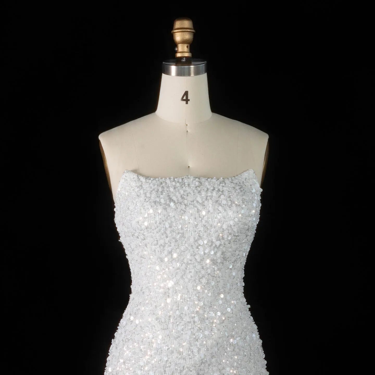 Luxury White Sequin Pearl Strapless Short Wedding Dress SW520