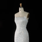 Luxury White Sequin Pearl Strapless Short Wedding Dress SW520