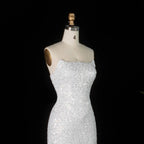 Luxury White Sequin Pearl Strapless Short Wedding Dress SW520