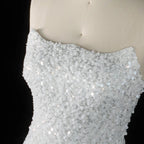 Luxury White Sequin Pearl Strapless Short Wedding Dress SW520
