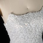 Luxury White Sequin Pearl Strapless Short Wedding Dress SW520