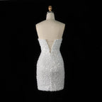 Luxury White Sequin Pearl Strapless Short Wedding Dress SW520