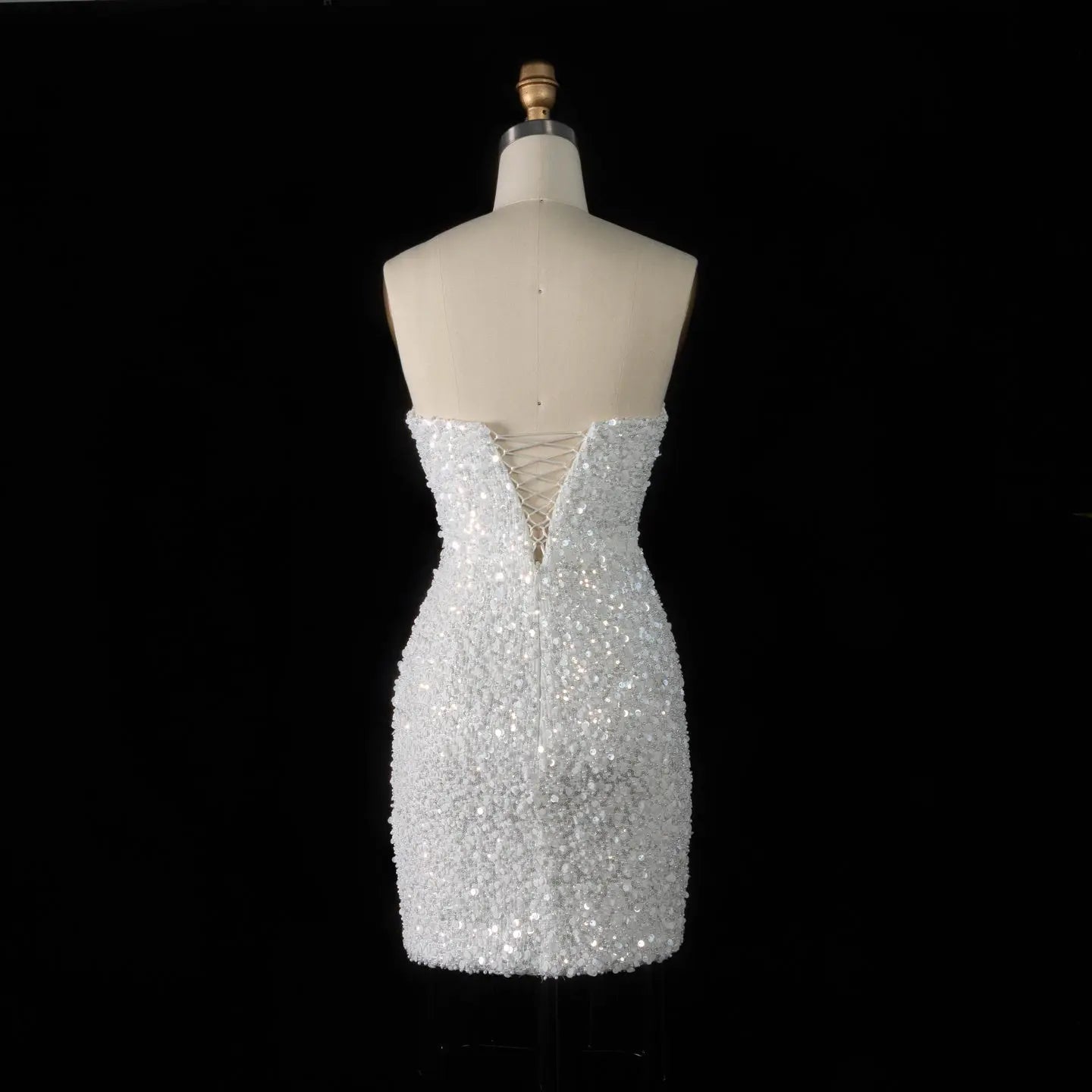 Luxury White Sequin Pearl Strapless Short Wedding Dress SW520