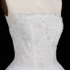 White Corset Strapless Lace Applique Tulle Bridal Ball Gown Wedding Dress SW611