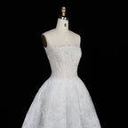 White Corset Strapless Lace Applique Tulle Bridal Ball Gown Wedding Dress SW611