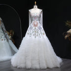Luxury White Off-Shoulder Diamond Ball Gown Wedding Dress with Cape SW522