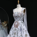 Luxury White Off-Shoulder Diamond Ball Gown Wedding Dress with Cape SW522