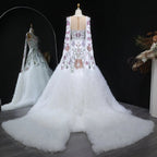 Luxury White Off-Shoulder Diamond Ball Gown Wedding Dress with Cape SW522
