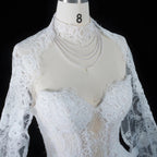 Luxury Ivory Strapless Lace Train Wedding Dress with Scarf SW166