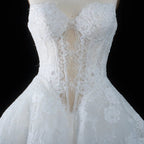 Luxury Ivory Strapless Lace Train Wedding Dress with Scarf SW166