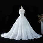Luxury Ivory Strapless Lace Train Wedding Dress with Scarf SW166