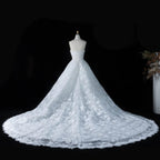 Luxury Ivory Strapless Lace Train Wedding Dress with Scarf SW166
