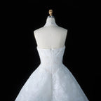 Luxury Ivory Strapless Lace Train Wedding Dress with Scarf SW166