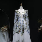 Luxury White Embroidery Long Sleeve Boho Train Wedding Dress SW641