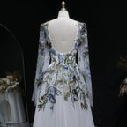 Luxury White Embroidery Long Sleeve Boho Train Wedding Dress SW641