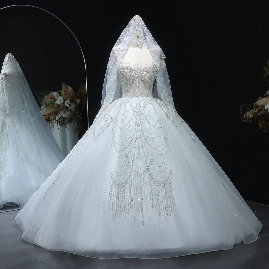 Luxury Beaded Long Sleeve Ball Gown Wedding Dress SW515
