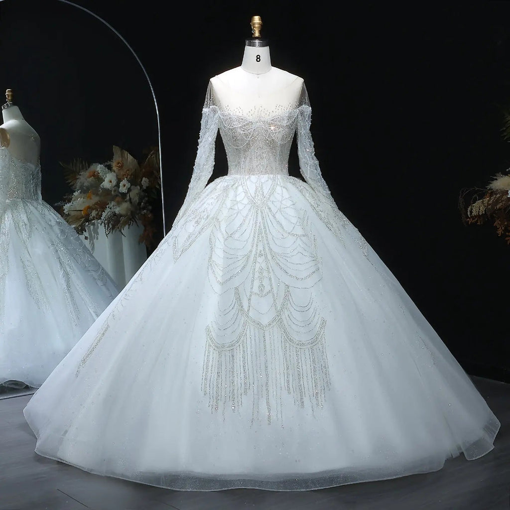 Luxury Beaded Long Sleeve Ball Gown Wedding Dress SW515