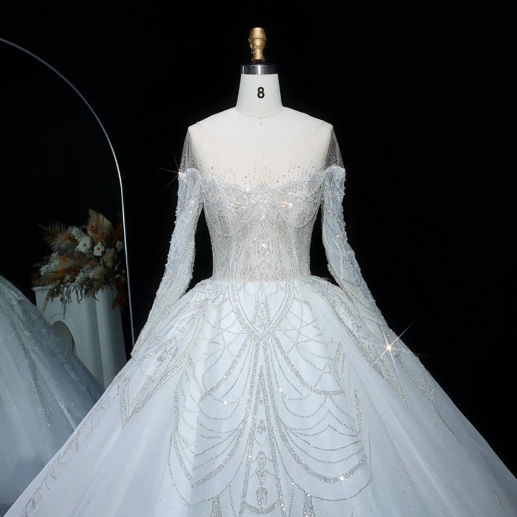 Luxury Beaded Long Sleeve Ball Gown Wedding Dress SW515