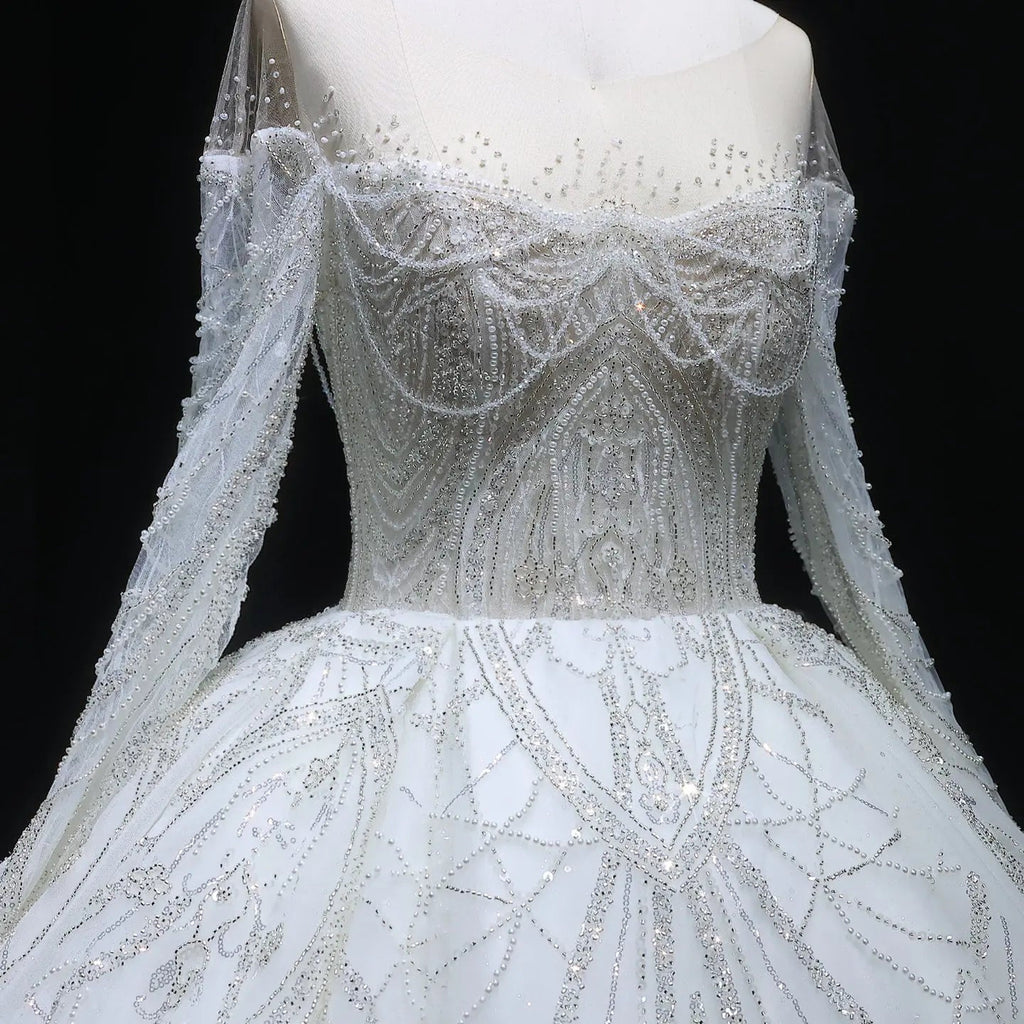 Luxury Beaded Long Sleeve Ball Gown Wedding Dress SW515