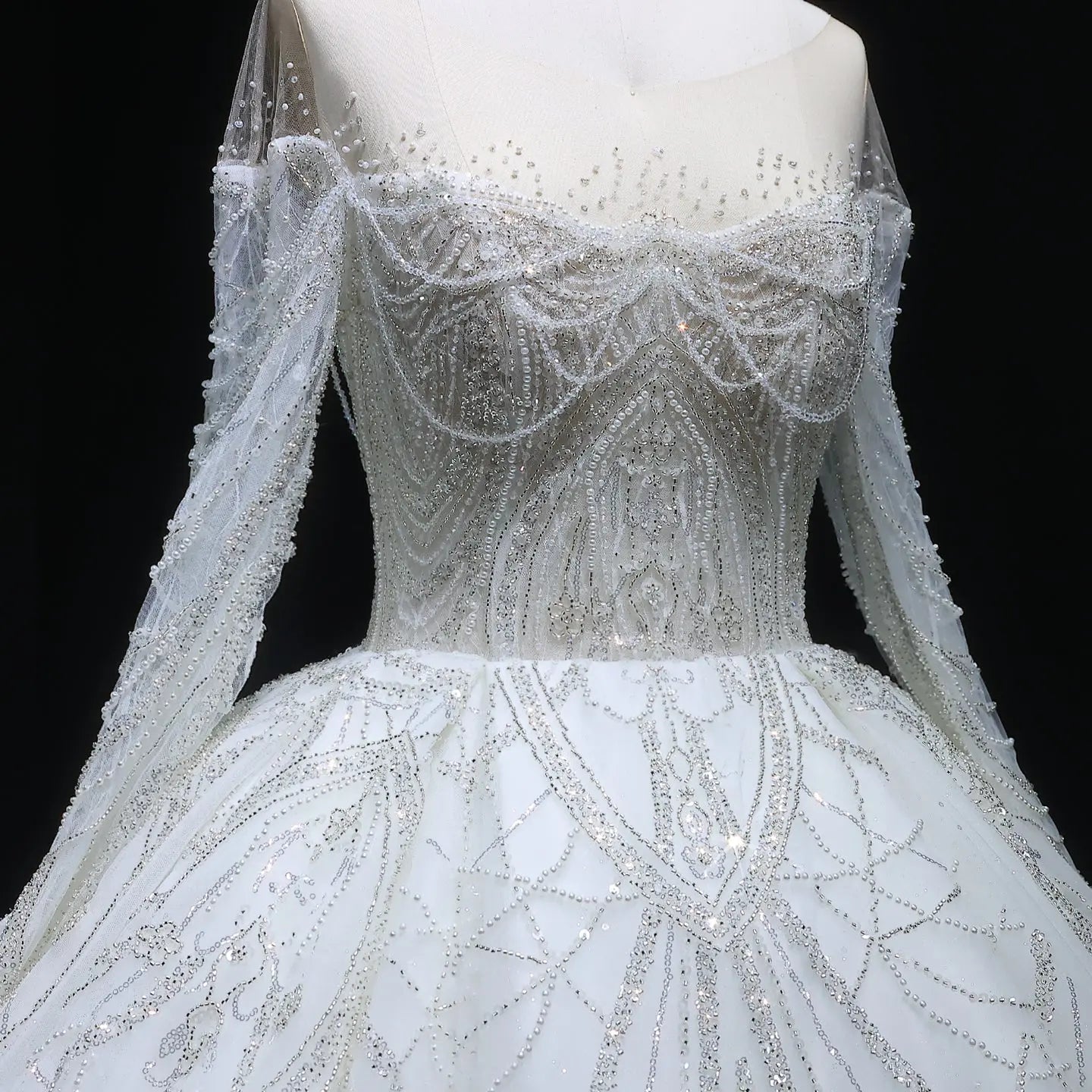 Luxury Beaded Long Sleeve Ball Gown Wedding Dress SW515