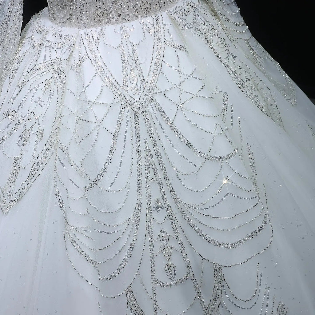 Luxury Beaded Long Sleeve Ball Gown Wedding Dress SW515