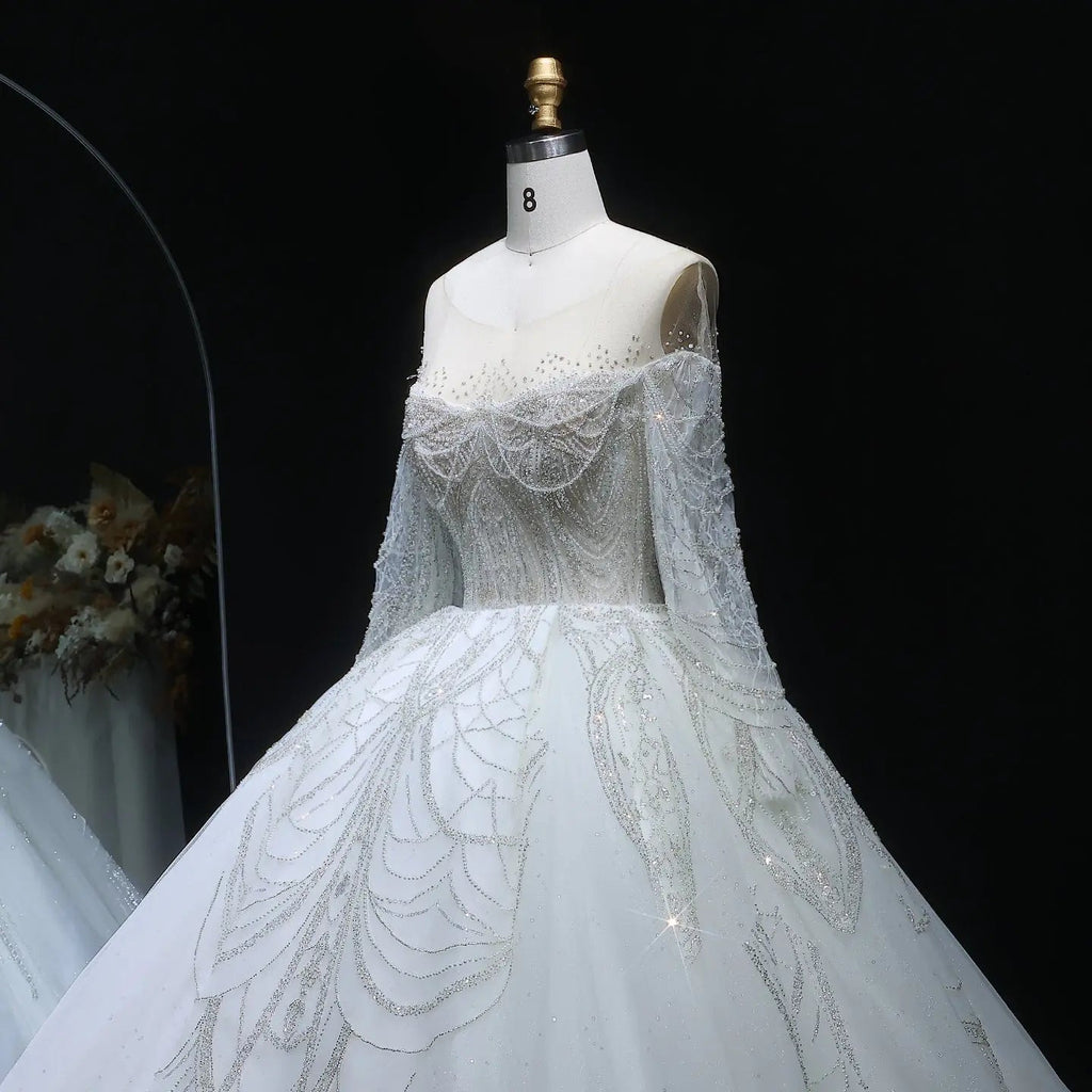 Luxury Beaded Long Sleeve Ball Gown Wedding Dress SW515