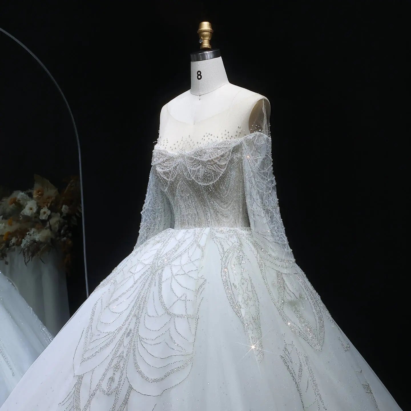 Luxury Beaded Long Sleeve Ball Gown Wedding Dress SW515