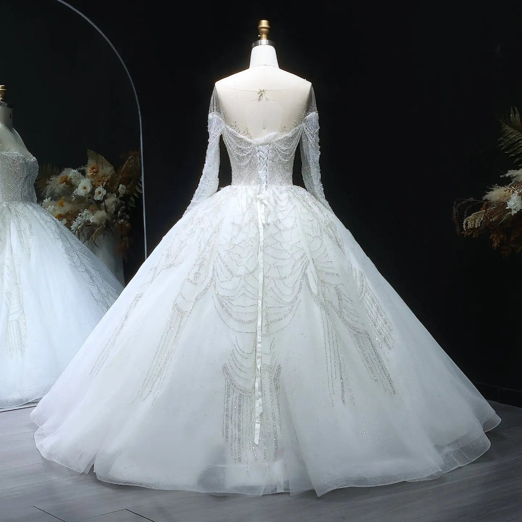 Luxury Beaded Long Sleeve Ball Gown Wedding Dress SW515