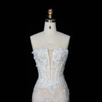 White Nude Lace Fairytale  Mermaid Wedding Dress 3D Floral  Train  SW649