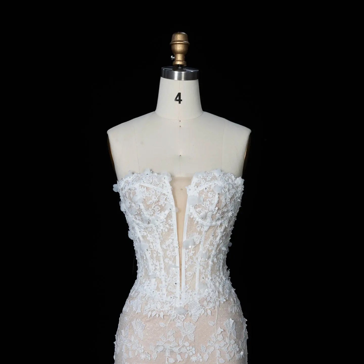 White Nude Lace Fairytale  Mermaid Wedding Dress 3D Floral  Train  SW649